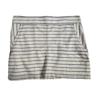 Purnell Womens Mini Skirt Sz 10/30 Indigo Beige Striped Pockets Contrast Stitch